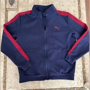 Puma Mens Zip Up Lightweight Athletic Jacket Blue/ Maroon Stripe Down Arm Size L